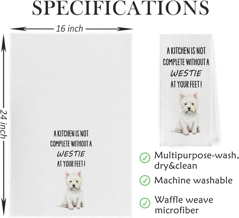 Geqtt Funny Westie Kitchen Towels - Westie Gifts Waffle Weave Dish Towels, West Highland White Terrier Dog Decorative Hand Tea Towel, 16x24 Inch - Image 5